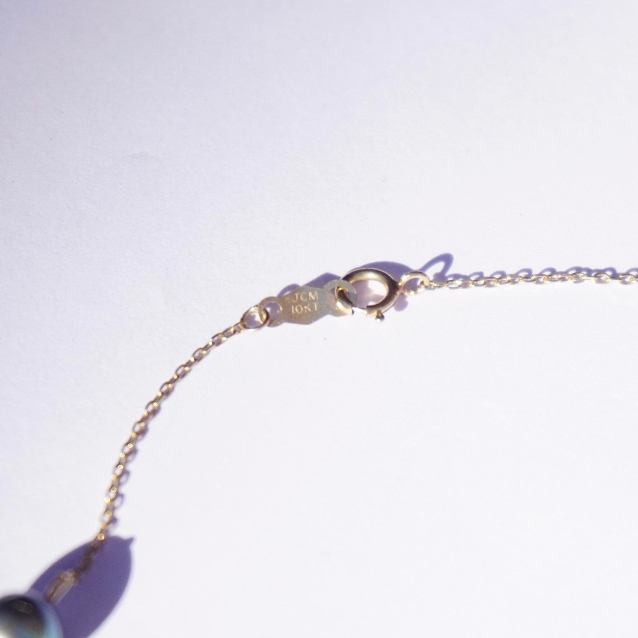 Vintage 10K Gold Tahitian Pearl Station Necklace, Pretty Black Pearl Choker With Gold Chain Links, Classic Gold and Pearl Necklace, JCM 10K