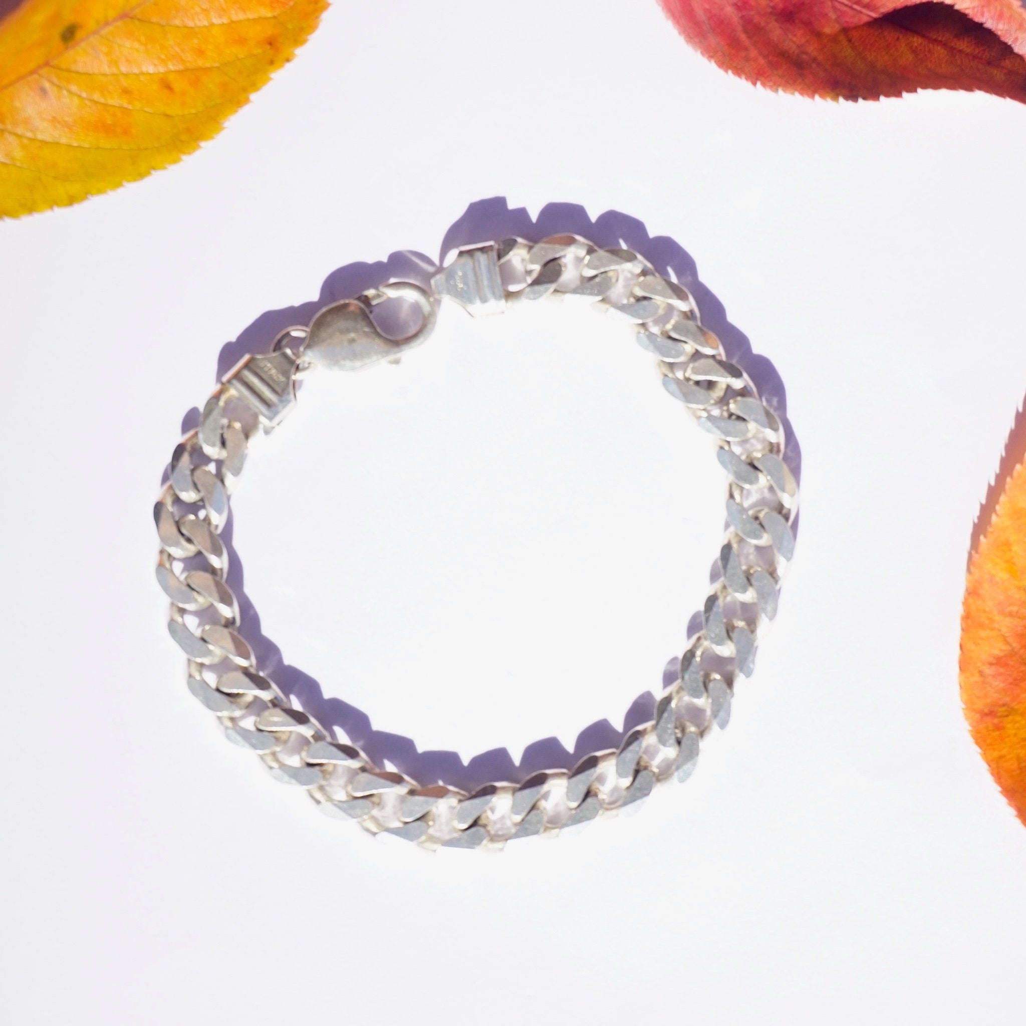 Vintage Sterling Silver Cuban Link Bracelet, Flat Curb Link Silver Bracelet, Solid Silver Bracelet Made In Italy, Large Men's Bracelet, 925