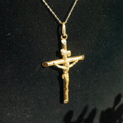 Vintage 14K yellow gold INRI crucifix pendant necklace, orthodox cross jewelry made in Italy