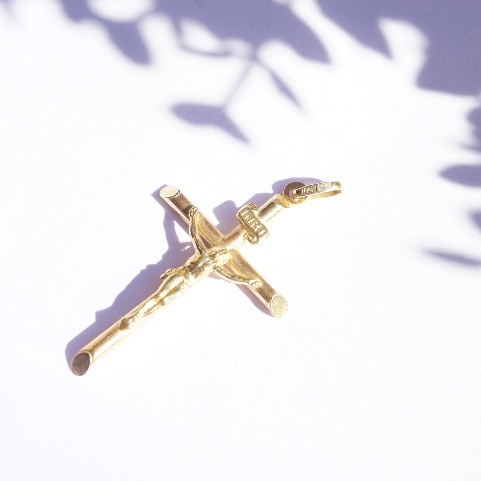 Vintage 14K Gold INRI Crucifix Pendant, Orthodox Cross Pendant, Catholic Jewelry, Yellow Gold Pendant Made In Italy, 14K Jewelry