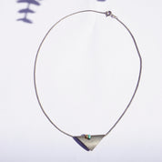 Vintage Silver Necklace With Unique Triangle Pendant, Silver Pendant With Turquoise and Gold Bead, Silver Rope Chain, Abstract Jewelry, 925