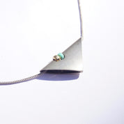 Vintage Silver Necklace With Unique Triangle Pendant, Silver Pendant With Turquoise and Gold Bead, Silver Rope Chain, Abstract Jewelry, 925
