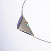 Vintage Silver Necklace With Unique Triangle Pendant, Silver Pendant With Turquoise and Gold Bead, Silver Rope Chain, Abstract Jewelry, 925