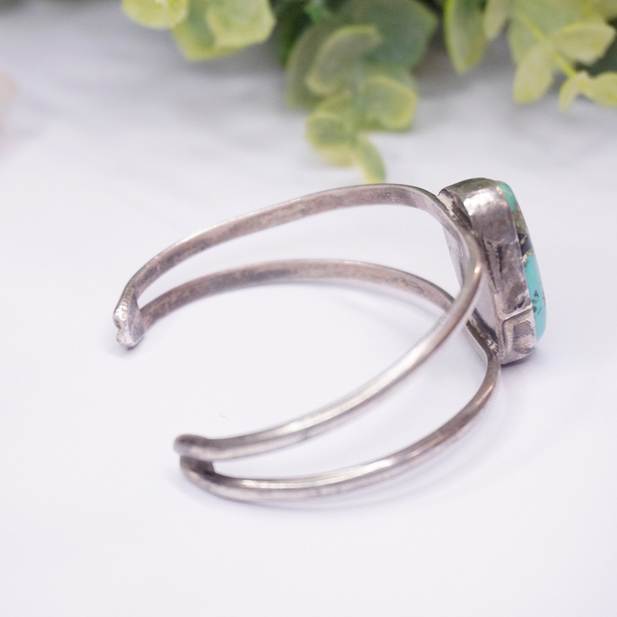 Vintage Turquoise and Silver Bracelet Cuff, Authentic Turquoise Stone Bracelet, Cut Out Silver Bracelet With Raised Turquoise Stone