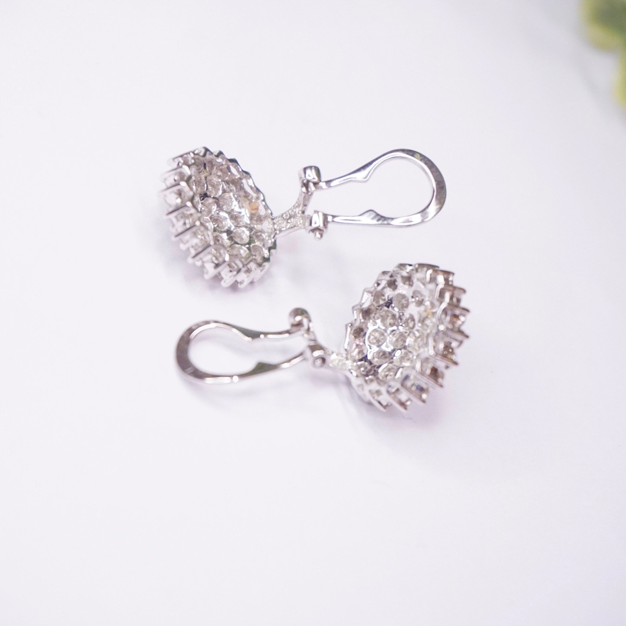 Vintage 18K White Gold Diamond Clip-On Earrings, Beautiful Diamond Earrings, Elegant White Gold Earrings, 18K White Gold Jewelry
