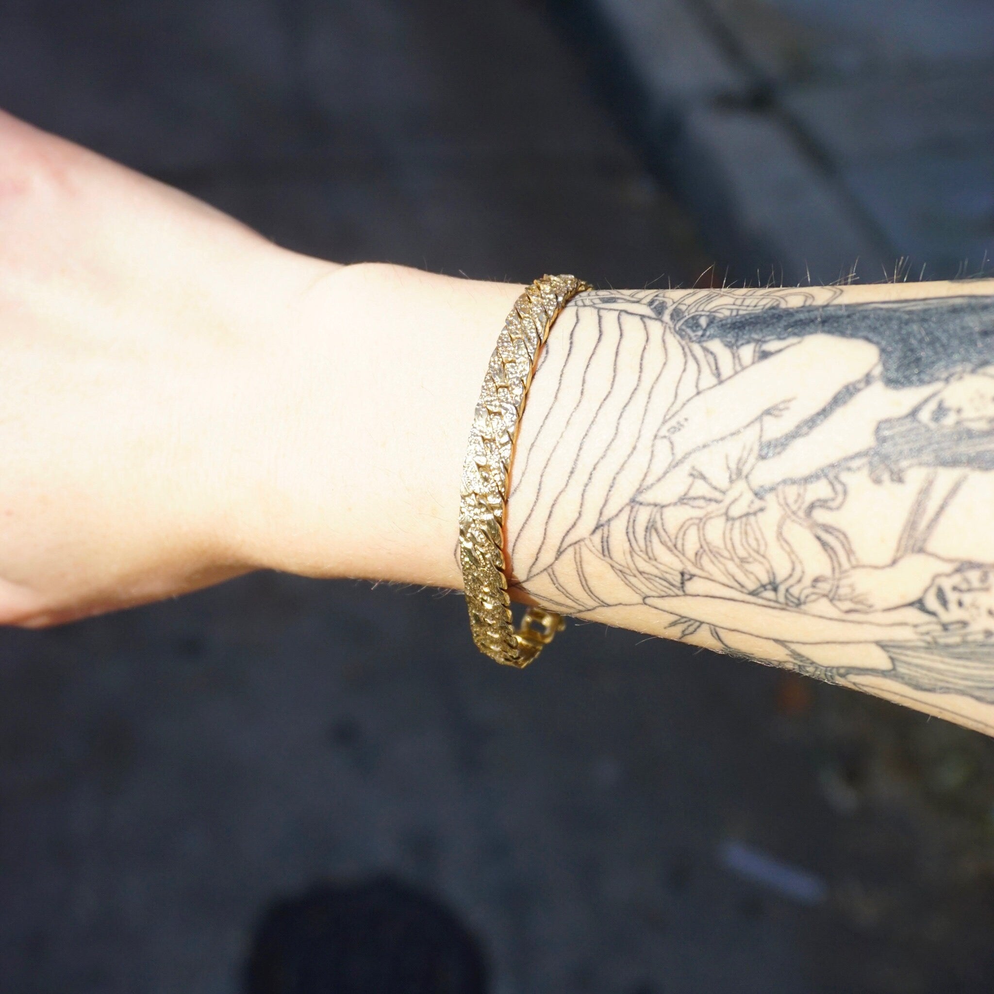 Vintage Sterling Silver Gold Nugget Curb Chain Bracelet, Gold Toned Silver Bracelet, Gold Nugget Chain Bracelet, 925 Jewelry
