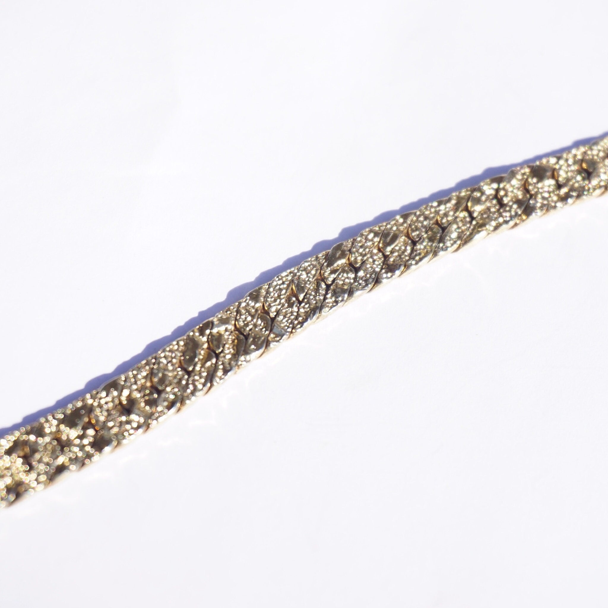 Vintage Sterling Silver Gold Nugget Curb Chain Bracelet, Gold Toned Silver Bracelet, Gold Nugget Chain Bracelet, 925 Jewelry