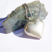 Vintage Silver Heart Necklace, Silver Rope Chain Necklace With Large Heart Pendant, Statement Necklace, 925 Jewelry