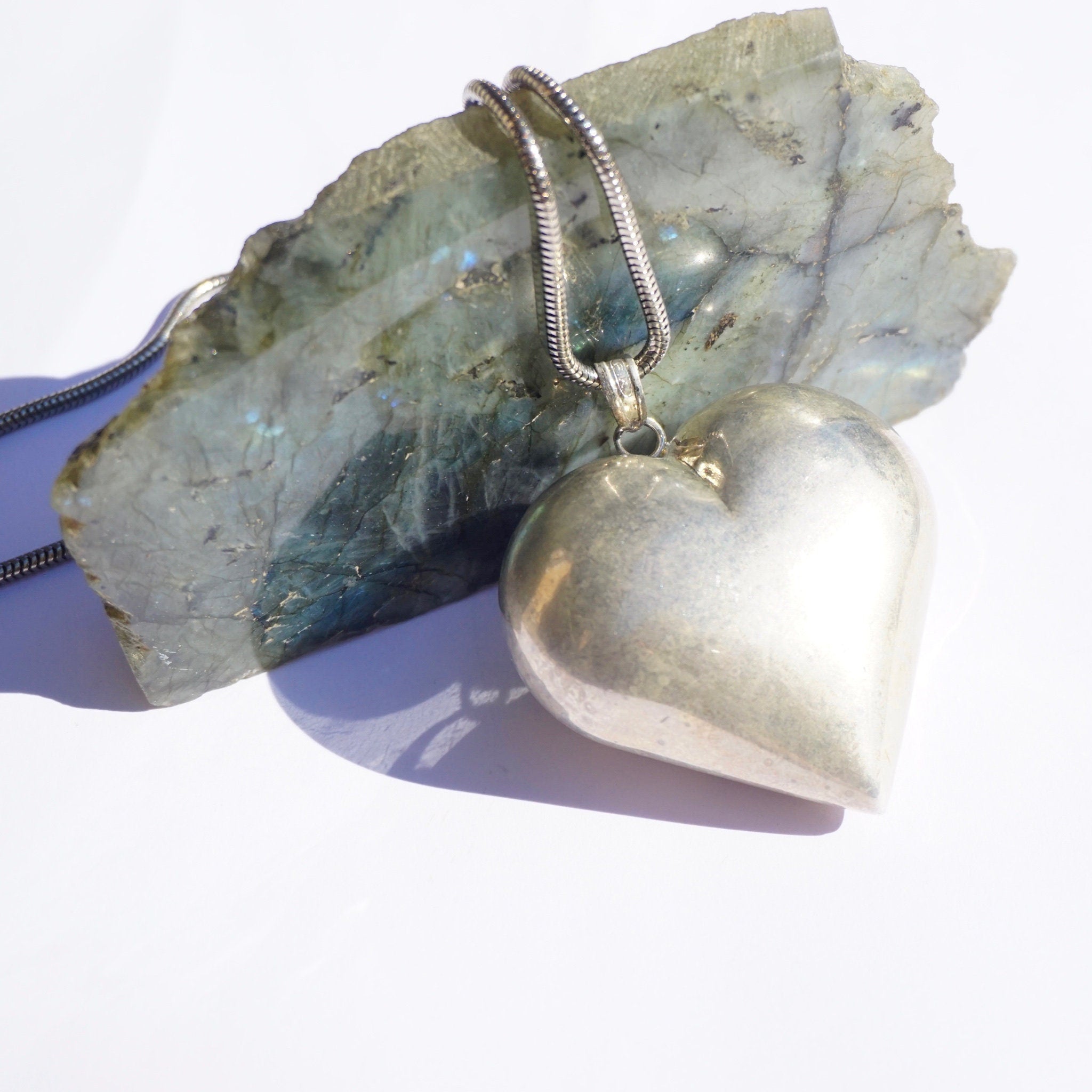 Vintage Silver Heart Necklace, Silver Rope Chain Necklace With Large Heart Pendant, Statement Necklace, 925 Jewelry