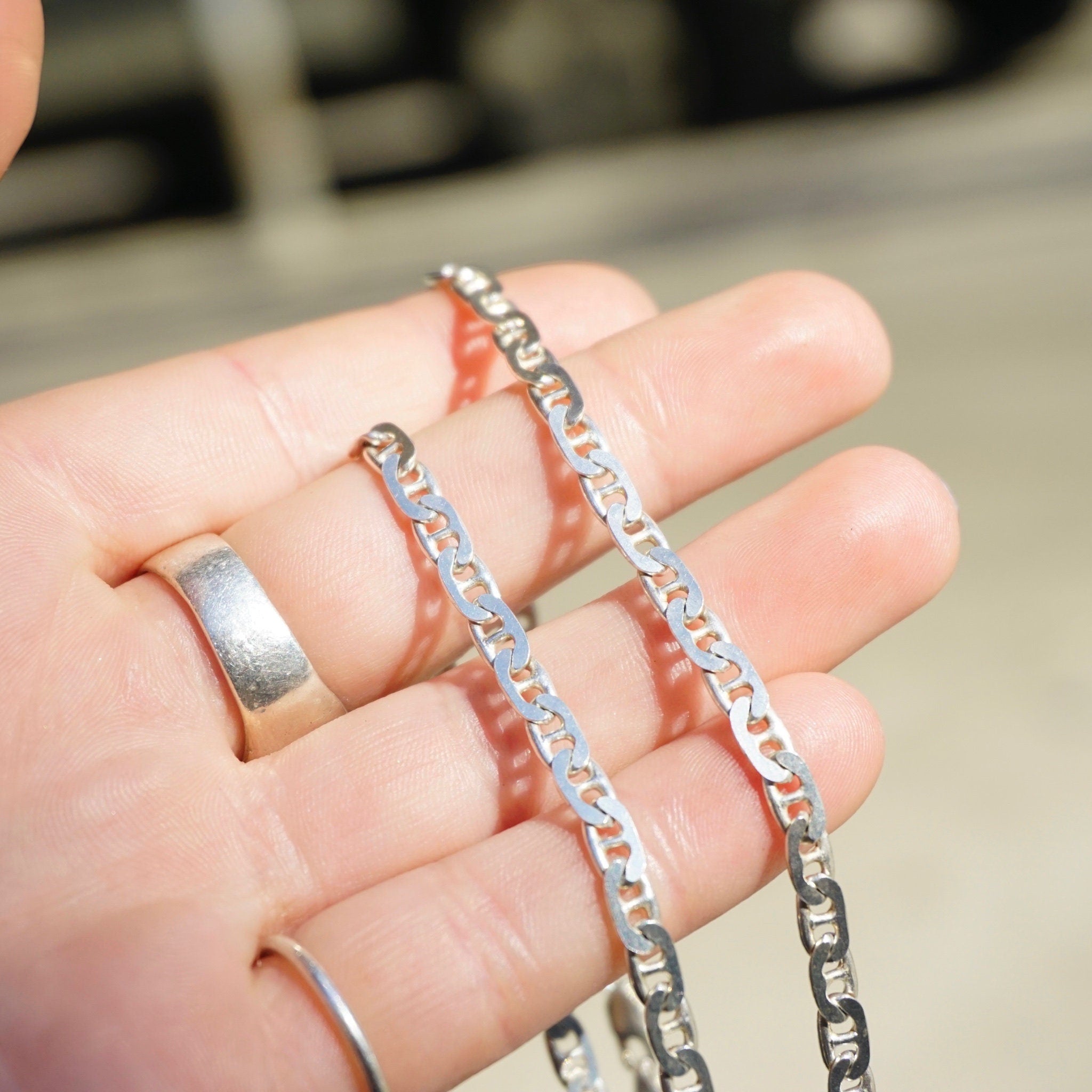 Vintage Sterling Silver Mariner Chain, Silver Chain With Unique Interlocking Links, Long Silver Chain, Unisex Chain, MR 925 Jewelry