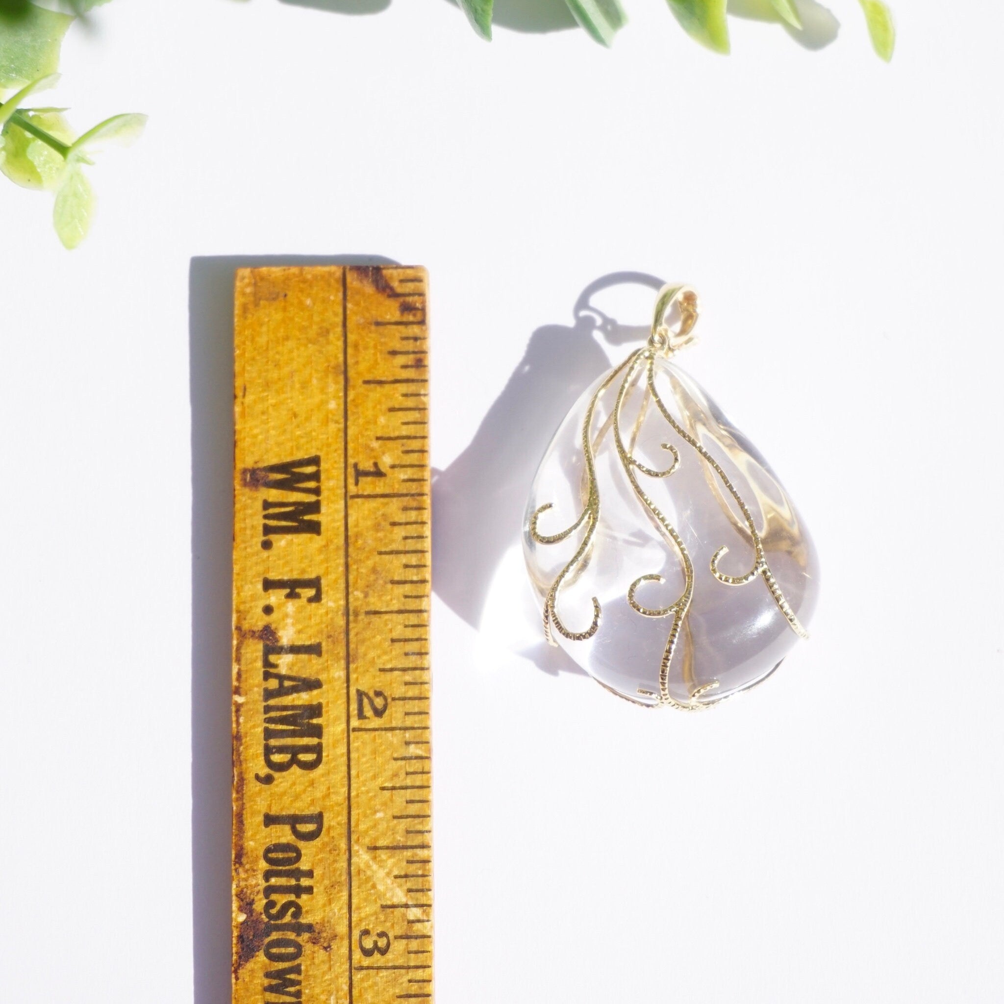 Vintage 14K Gold and Glass Pendant, Art Nouveau Glass Pendant With Gold Details, Gold Wrapped Glass Pendant, Abstract Gold Pendant