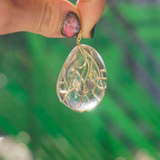 Vintage 14K Gold and Glass Pendant, Art Nouveau Glass Pendant With Gold Details, Gold Wrapped Glass Pendant, Abstract Gold Pendant