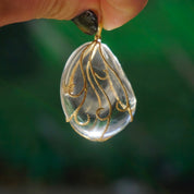 Vintage 14K Gold and Glass Pendant, Art Nouveau Glass Pendant With Gold Details, Gold Wrapped Glass Pendant, Abstract Gold Pendant