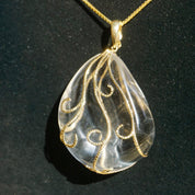 Vintage 14K Gold and Glass Pendant, Art Nouveau Glass Pendant With Gold Details, Gold Wrapped Glass Pendant, Abstract Gold Pendant
