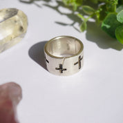 Vintage Sterling Silver Cross Ring, Thick Silver Band With Cross Cut Outs, Made In Mexico Silver Ring, Large Silver RIng, MEXICO 925