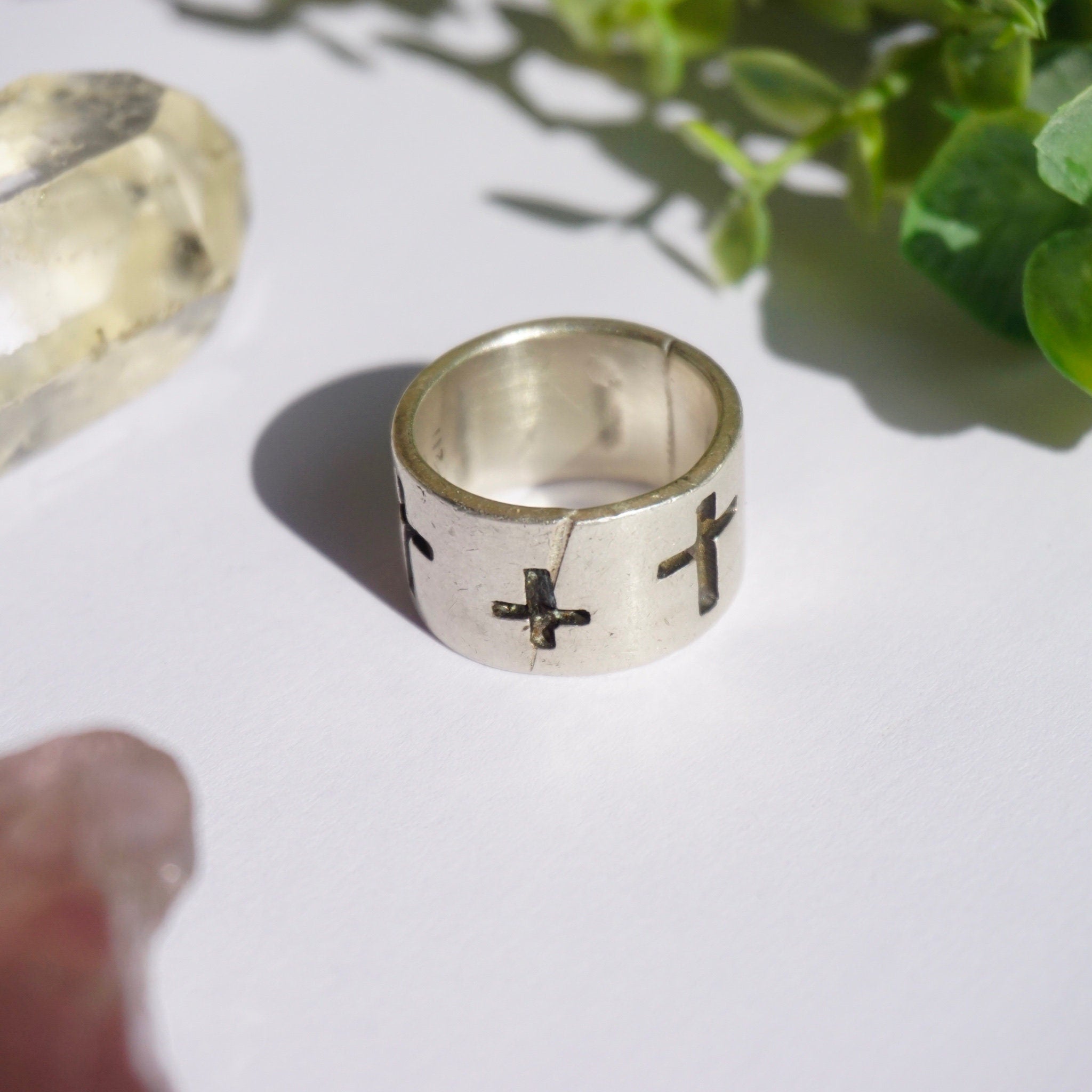 Vintage Sterling Silver Cross Ring, Thick Silver Band With Cross Cut Outs, Made In Mexico Silver Ring, Large Silver RIng, MEXICO 925