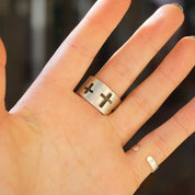 Vintage Sterling Silver Cross Ring, Thick Silver Band With Cross Cut Outs, Made In Mexico Silver Ring, Large Silver RIng, MEXICO 925