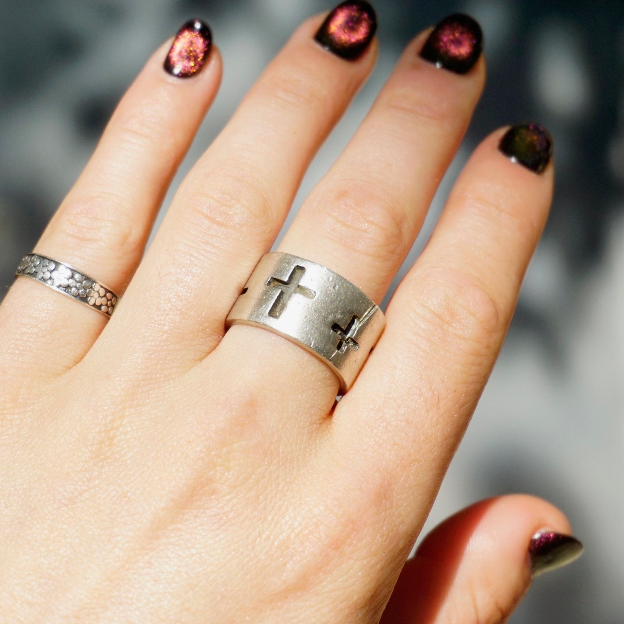 Vintage Sterling Silver Cross Ring, Thick Silver Band With Cross Cut Outs, Made In Mexico Silver Ring, Large Silver RIng, MEXICO 925