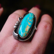 Vintage Turquoise And Sterling Silver Ring, Large Turquoise Stone Ring, Long Finger Silver Ring With Natural Turquoise Stone, 925 Jewelry