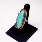 Vintage Turquoise And Sterling Silver Ring, Large Turquoise Stone Ring, Long Finger Silver Ring With Natural Turquoise Stone, 925 Jewelry