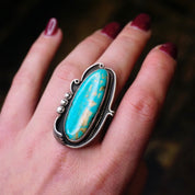 Vintage Turquoise And Sterling Silver Ring, Large Turquoise Stone Ring, Long Finger Silver Ring With Natural Turquoise Stone, 925 Jewelry