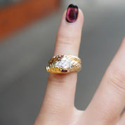 Vintage 14K Wrap Around Snake Ring With Ruby Eyes, Diamond Crusted Snake Ring With Red Eyes, Small 14K Snake Ring With Diamonds and Ruby's