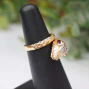 Vintage 14K Wrap Around Snake Ring With Ruby Eyes, Diamond Crusted Snake Ring With Red Eyes, Small 14K Snake Ring With Diamonds and Ruby's