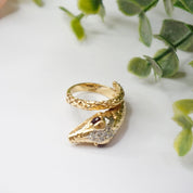 Vintage 14K Wrap Around Snake Ring With Ruby Eyes, Diamond Crusted Snake Ring With Red Eyes, Small 14K Snake Ring With Diamonds and Ruby's