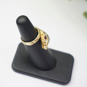 Vintage 14K Wrap Around Snake Ring With Ruby Eyes, Diamond Crusted Snake Ring With Red Eyes, Small 14K Snake Ring With Diamonds and Ruby's