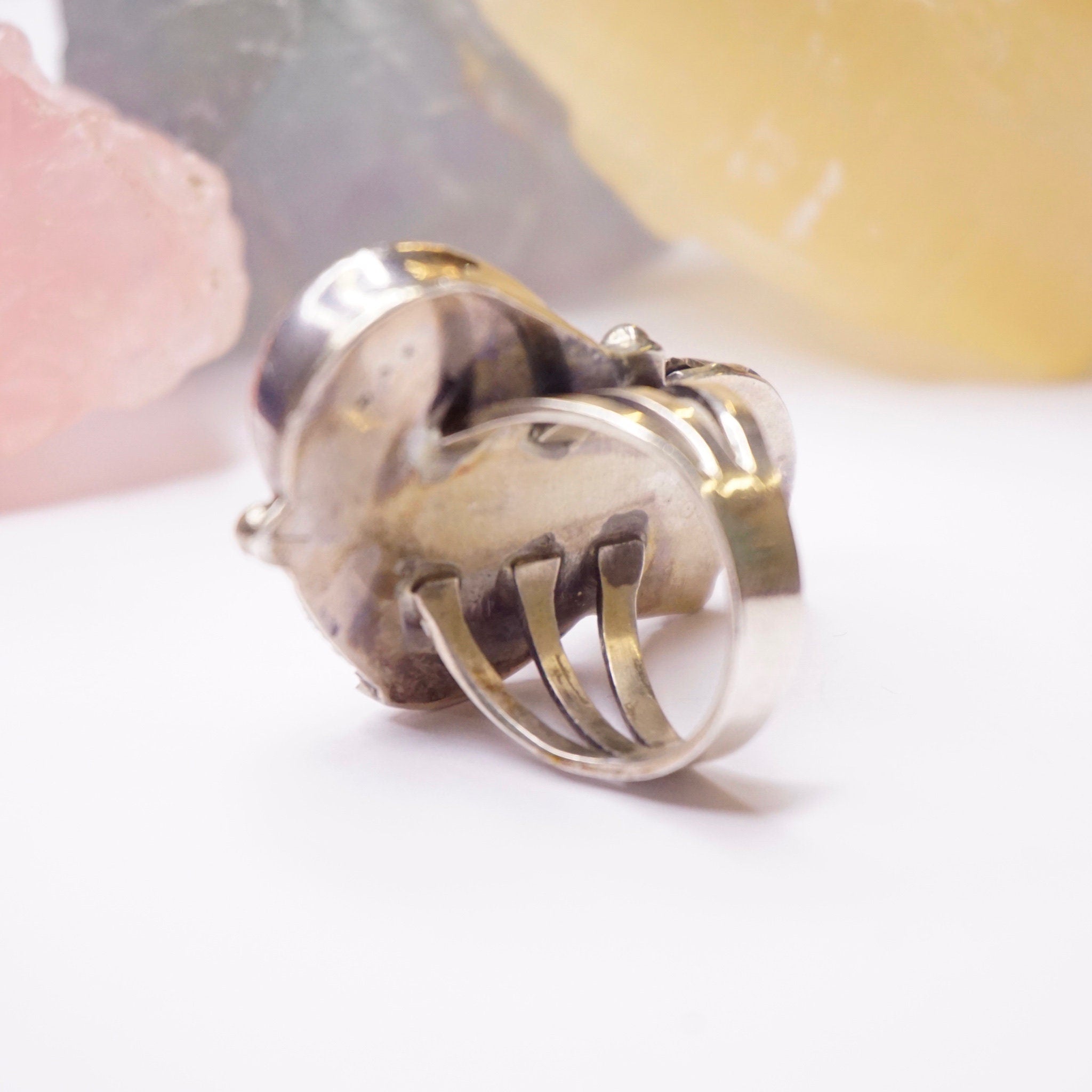 Vintage Malachite And Sterling Silver Ring, Embellished Feather/Leaf Ring With Tear Drop Stone, Native American Malachite Ring, Old Pawn