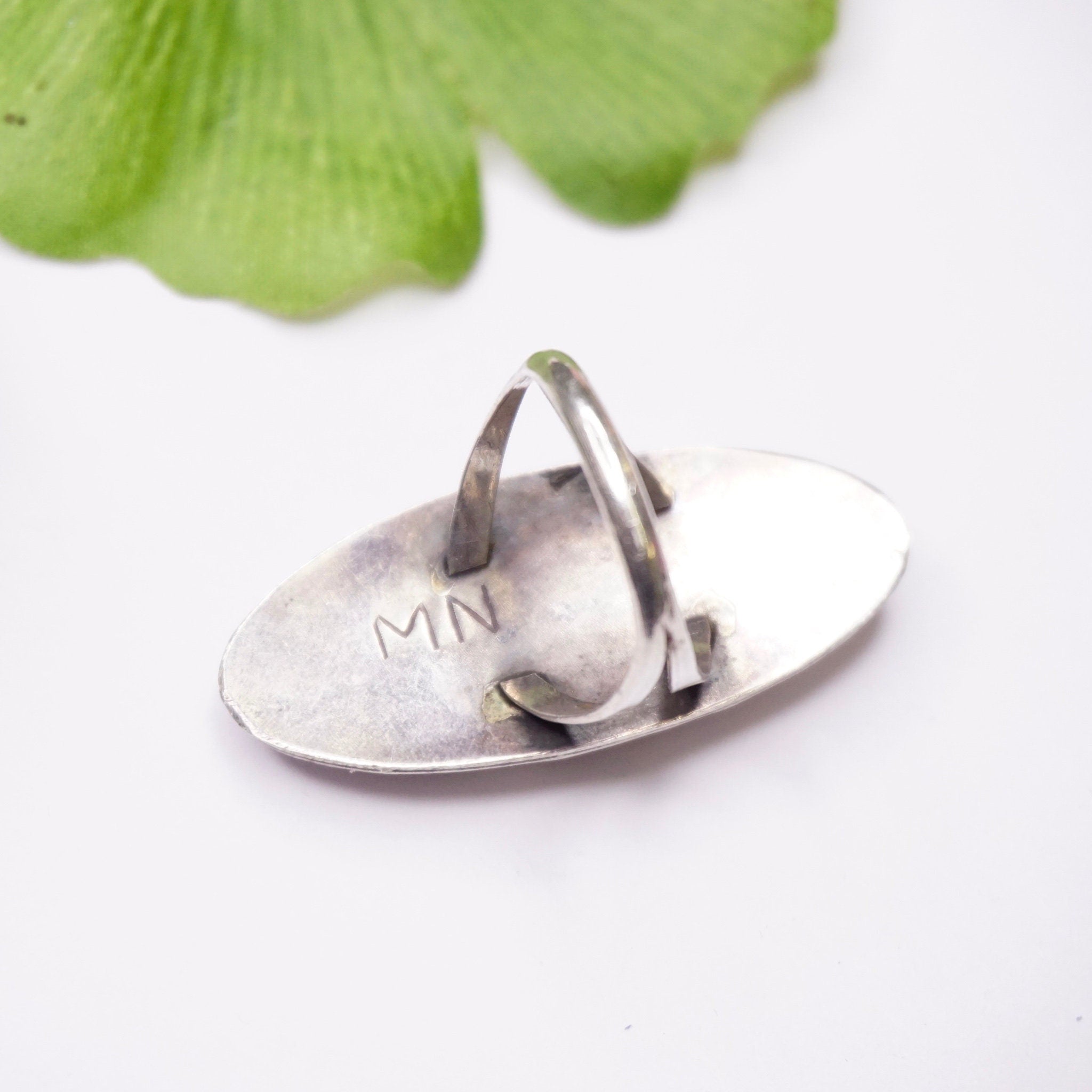 Vintage Silver Ring With Coral, Long Sterling Silver Leaf Ring With Accent Red Stones, Long Finger Ring, Native American Jewelry, 925