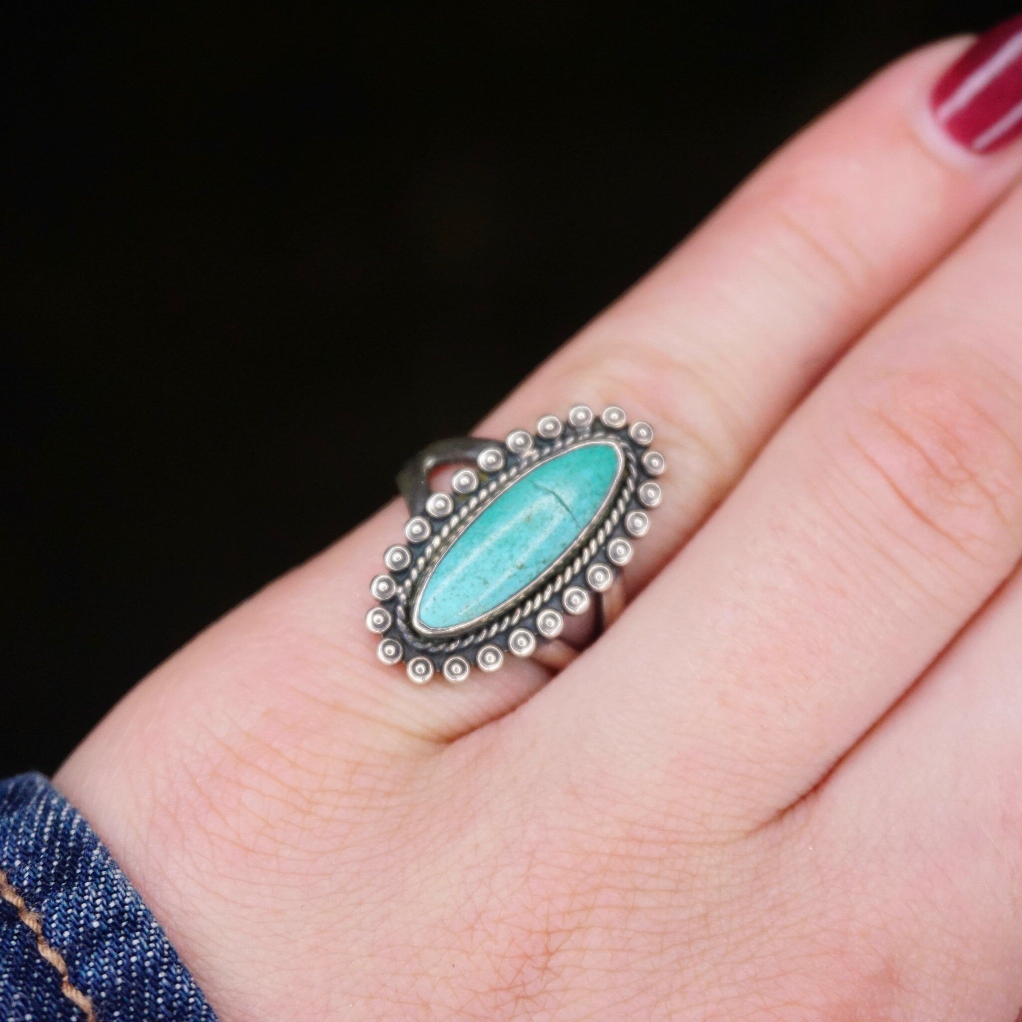 Vintage Sterling Silver Turquoise Ring, Small Silver Ring With Blue Stone, Natural Turquoise Ring, Native American Silver, 925 Jewelry