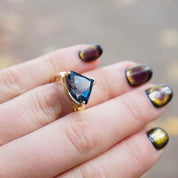Vintage 14K Gold Blue Topaz Ring, Raised Trillion Cut Blue Topaz With Yellow Gold Setting, Thailand Blue Topaz Cocktail Ring, 14K Jewelry