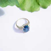 Vintage 14k Gold Aquamarine/Blue Topaz Ring With Accent Diamonds, Gold Cocktail Ring With Raised Stone and Diamonds, 14K Jewelry