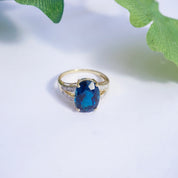 Vintage 14k Gold Aquamarine/Blue Topaz Ring With Accent Diamonds, Gold Cocktail Ring With Raised Stone and Diamonds, 14K Jewelry