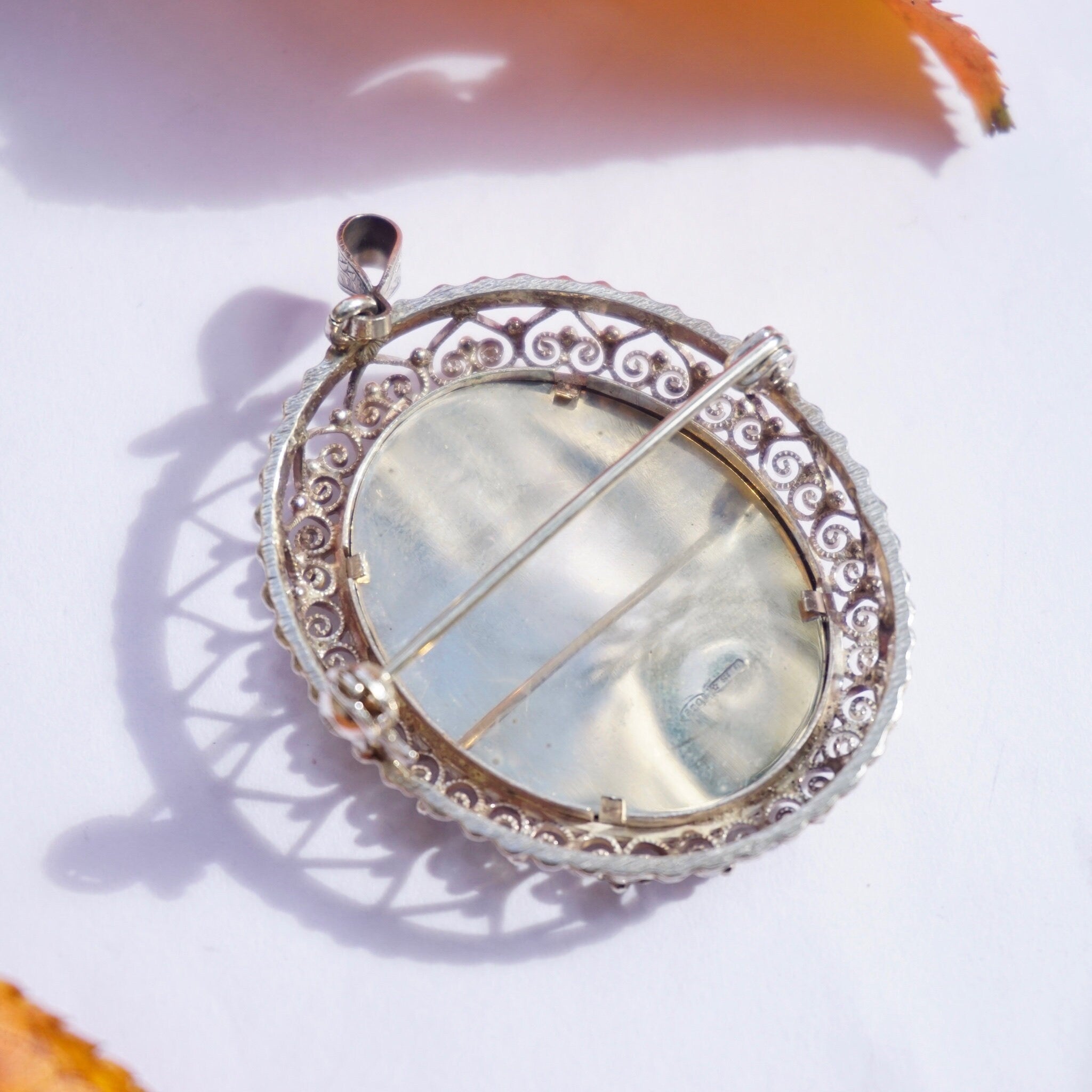 Vintage Hand Painted Russian Mother Of Mary Silver Filagree Pendant/Brooch, Never Worn Silver Pendant With Beautiful Mother of Mary Idol