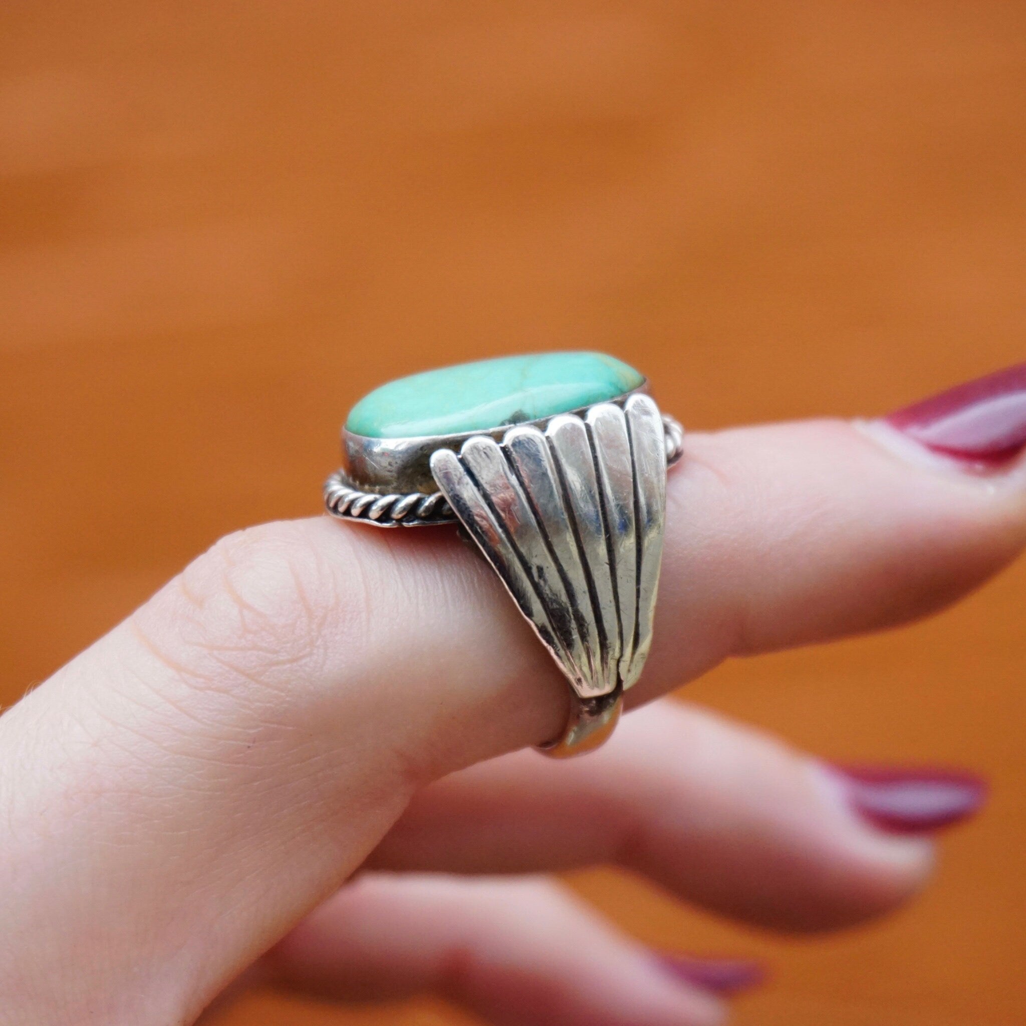 Vintage Turquoise Sterling Silver Ring, Wing Silver Ring With Natural Turquoise Stone, Native American Silver Ring, 925 Jewelry