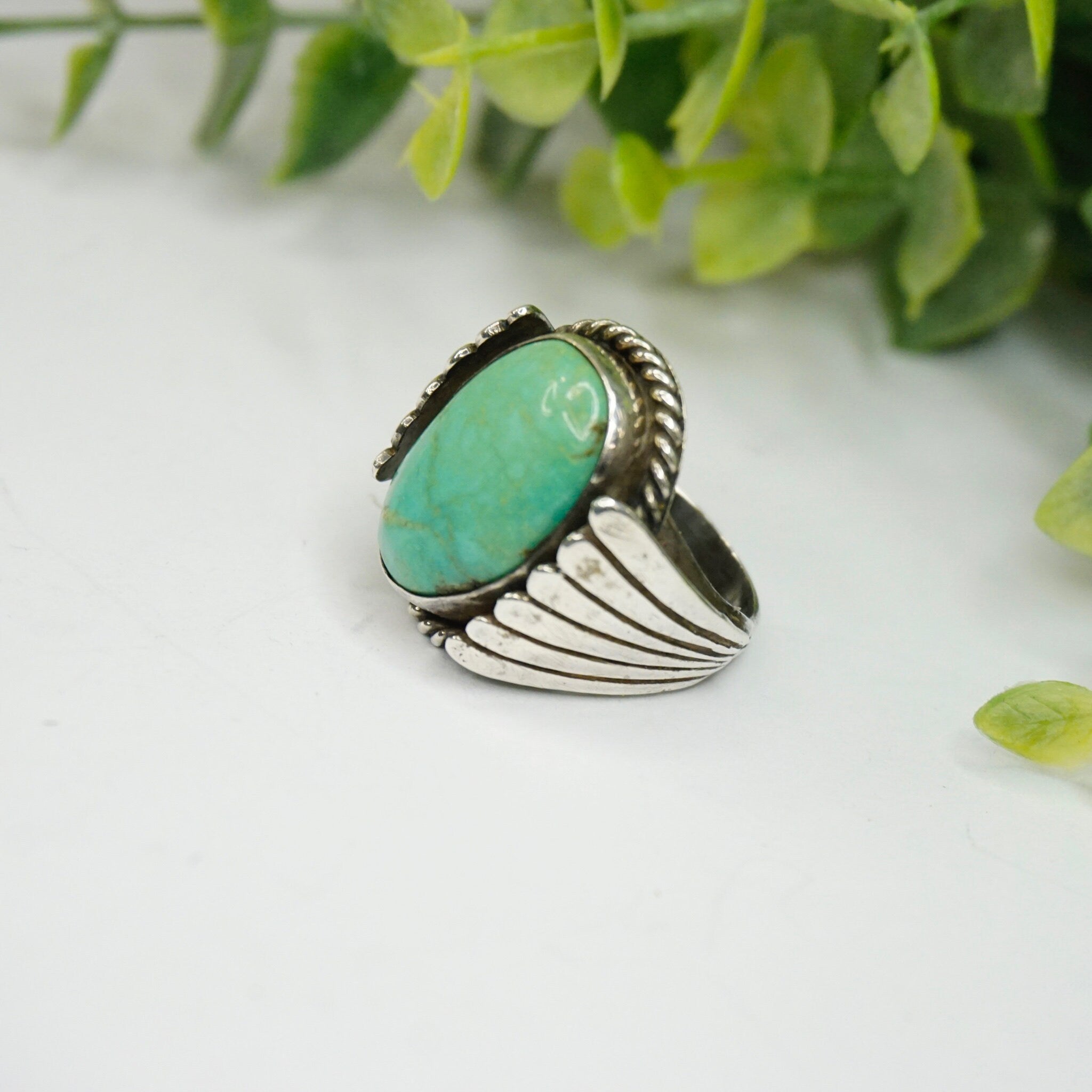 Vintage Turquoise Sterling Silver Ring, Wing Silver Ring With Natural Turquoise Stone, Native American Silver Ring, 925 Jewelry