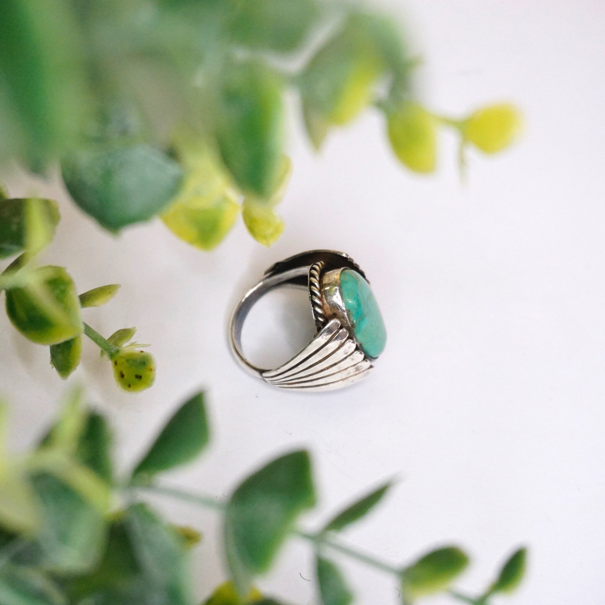 Vintage Turquoise Sterling Silver Ring, Wing Silver Ring With Natural Turquoise Stone, Native American Silver Ring, 925 Jewelry