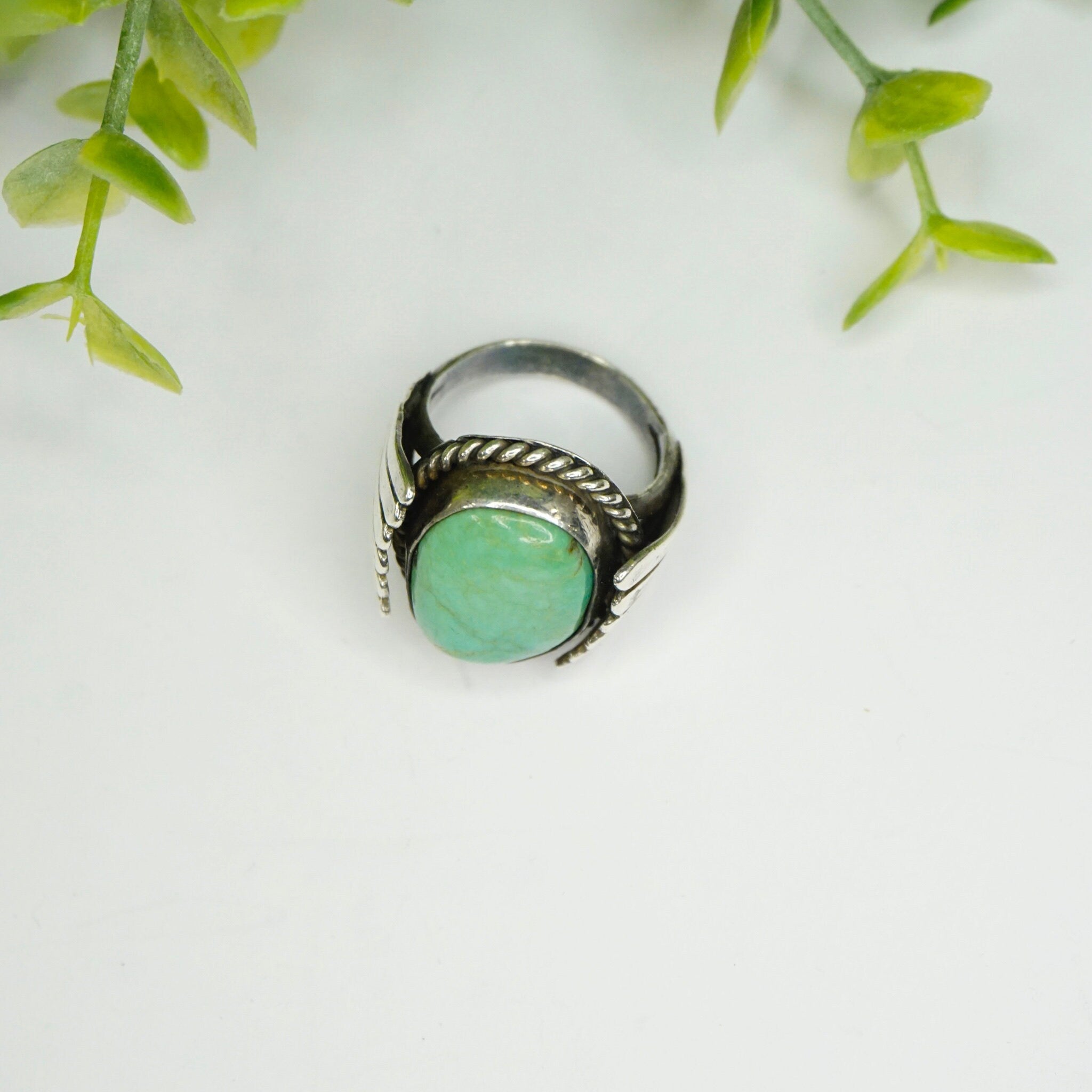 Vintage Turquoise Sterling Silver Ring, Wing Silver Ring With Natural Turquoise Stone, Native American Silver Ring, 925 Jewelry