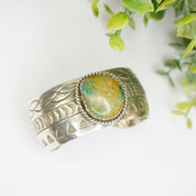 Vintage Navajo Sterling Silver Turquoise Cuff, Engraved Silver Cuff With Green Turquoise, Sterling A.J Platero Navajo, Old Pawn Jewelry