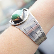 Vintage Silver Cut Out Cuff With Turquoise Stone, Abstract Silver Bracelet With Natural Turquoise, Native American Jewelry, 925