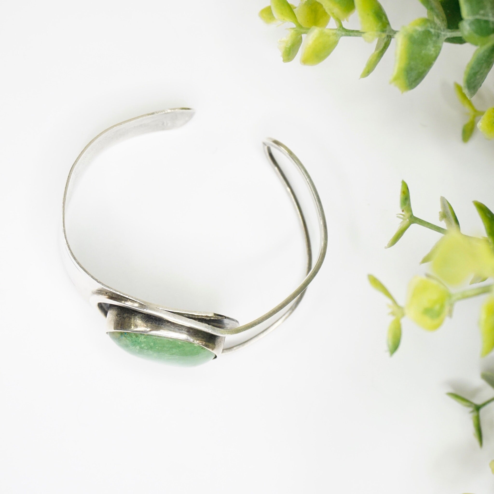 Vintage Silver Cut Out Cuff With Turquoise Stone, Abstract Silver Bracelet With Natural Turquoise, Native American Jewelry, 925