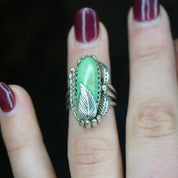Vintage Turquoise And Silver Ring, Navajo Ring With Silver Feather/Leaf Design, Light Green Turquoise Ring, Natural Turquoise, Foster 925