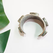 Vintage Mother of Pearl and Silver Bracelet Cuff, Brutalist 3D Cuff With 5 Beveled Cuts of Mother of Pearl, Heavy/Thick Silver Bracelet Cuff