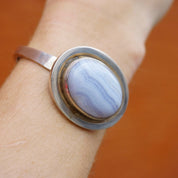 Vintage Blue Lace Agate Sterling Silver Bracelet, Silver Bracelet With Raised Blue Stone, Leenhardt Geneve Silver Bracelet, 925 Jewelry,