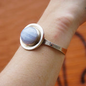 Vintage Blue Lace Agate Sterling Silver Bracelet, Silver Bracelet With Raised Blue Stone, Leenhardt Geneve Silver Bracelet, 925 Jewelry,