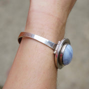 Vintage Blue Lace Agate Sterling Silver Bracelet, Silver Bracelet With Raised Blue Stone, Leenhardt Geneve Silver Bracelet, 925 Jewelry,