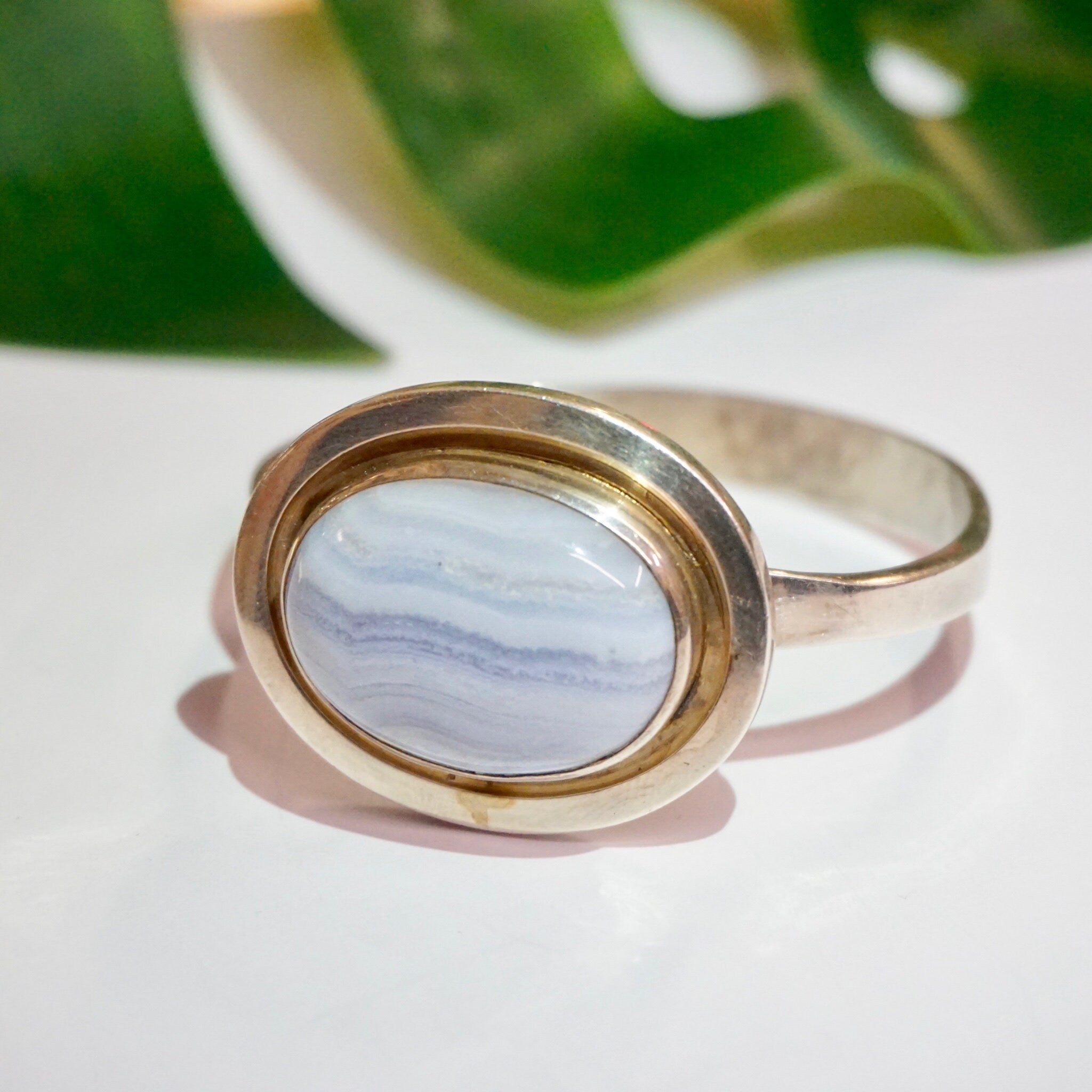 Vintage Blue Lace Agate Sterling Silver Bracelet, Silver Bracelet With Raised Blue Stone, Leenhardt Geneve Silver Bracelet, 925 Jewelry,
