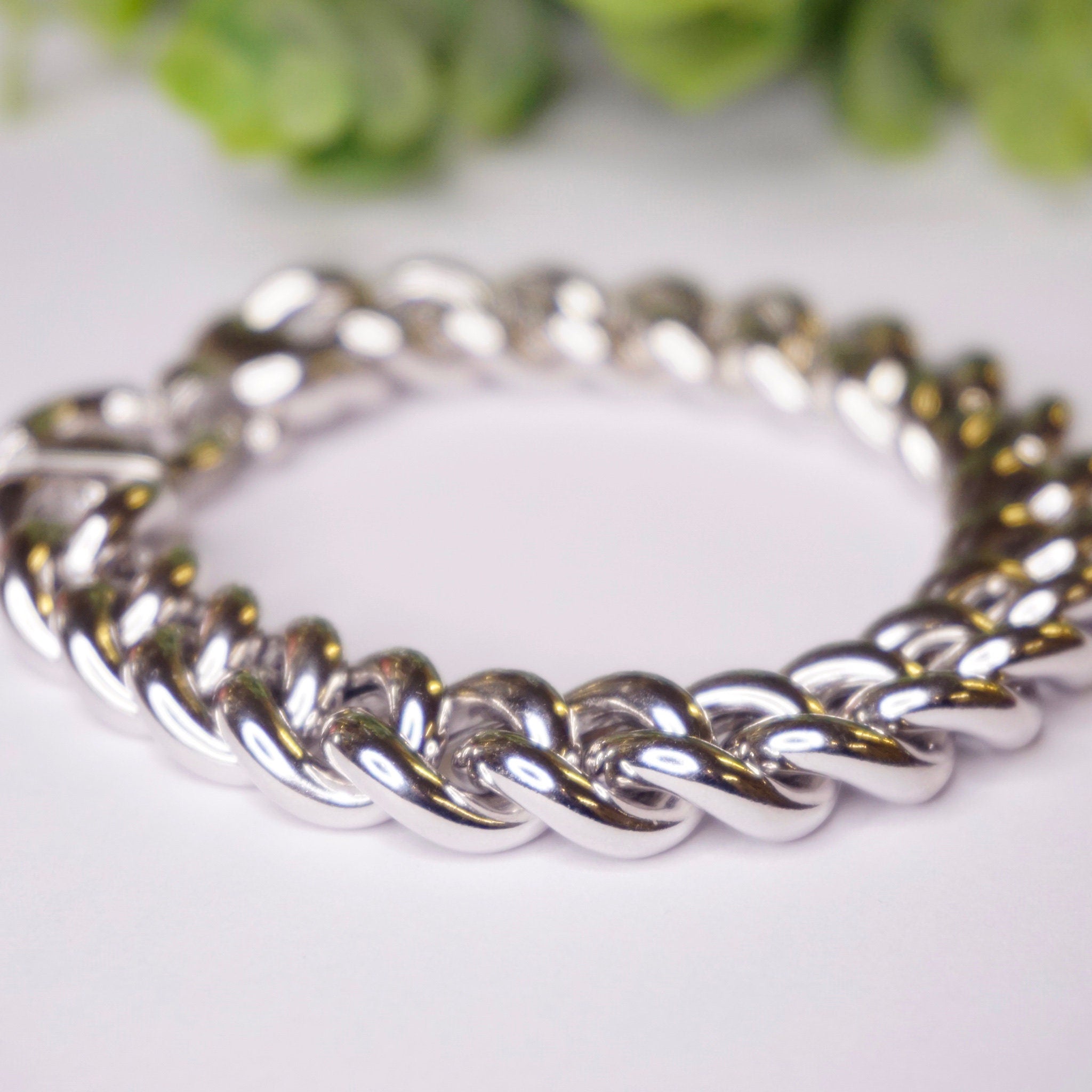 Vintage Silver Cuban Link Bracelet, Thick Sterling Silver Bracelet Made In Italy, Heavyweight Men's Curb Bracelet, Milor 925 Italy